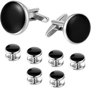 8Pcs Cufflinks for Men, Tuxedo Studs and Cufflinks Set, Silver Cuff Links for Business Wedding Formal Suit