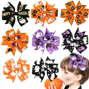 8pcs Halloween Bow Knot Hair Pins, Cute Cartoon Pumpkin Headband Hairband Handmade Hair Accessories Barrette for Girls Children