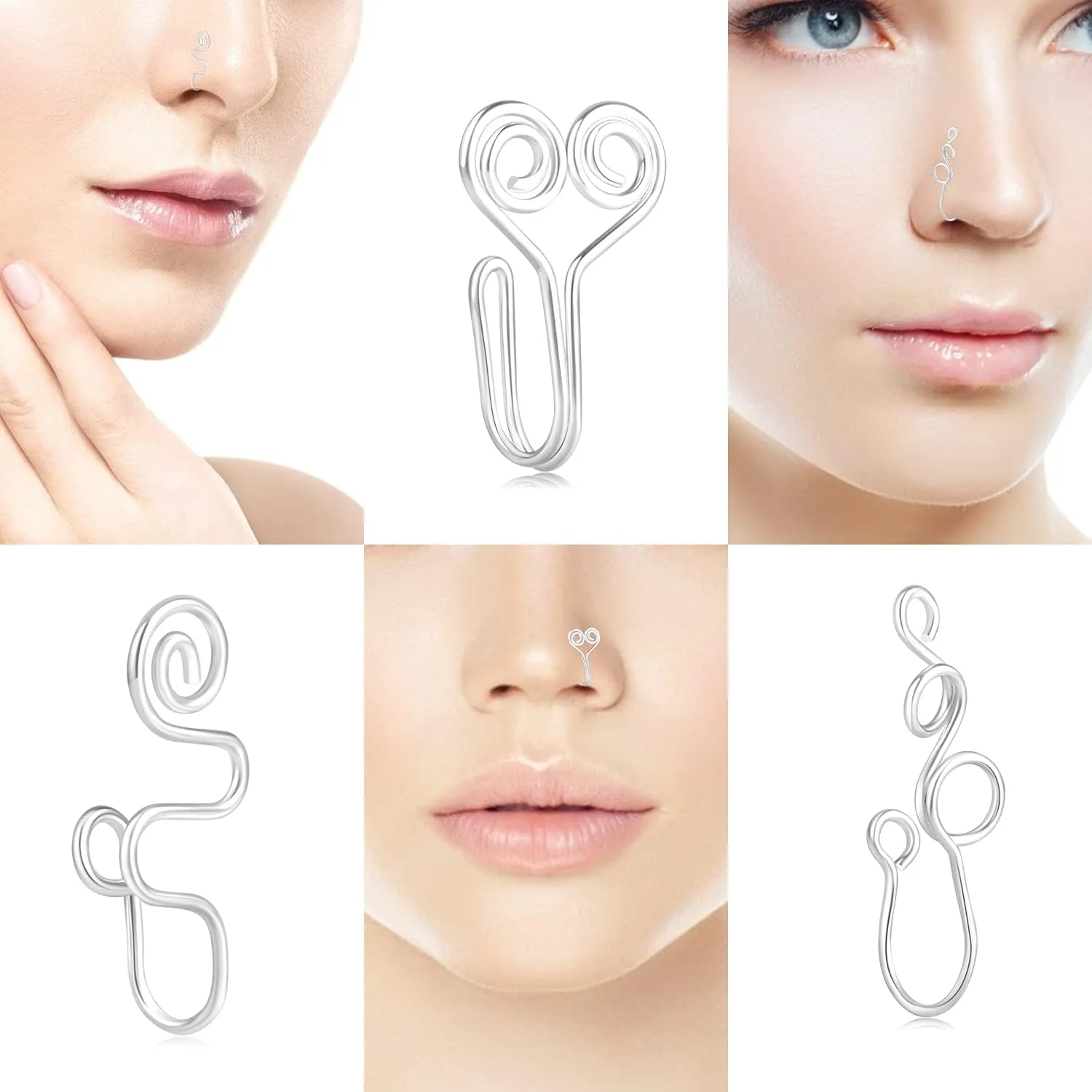 9 12 Pcs African Nose Cuff Jewelry Non Piercing Fake Nose Ring Clip on Surgical Steel Faux Nose Piercing for Women