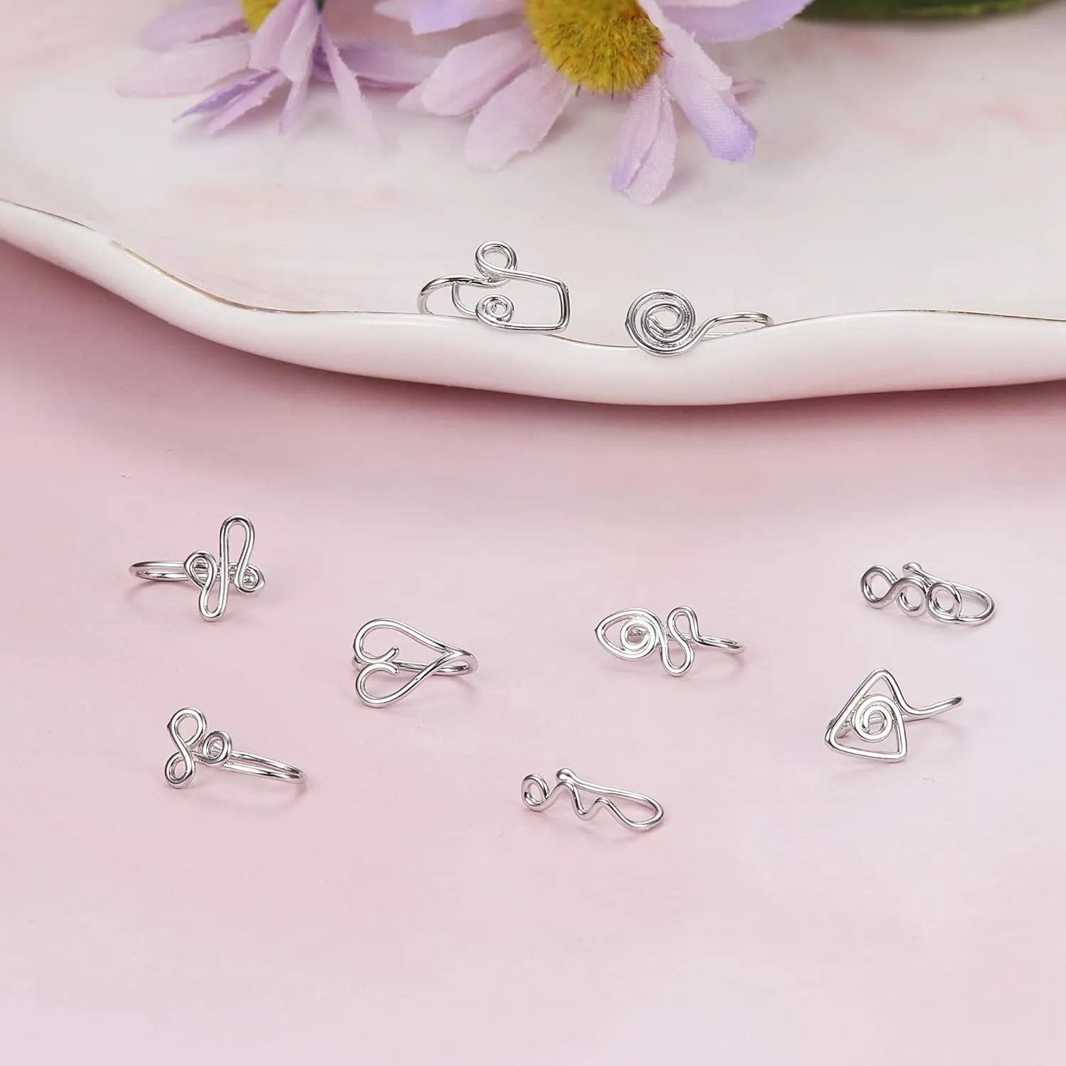 9-16pcs Multi-Style Adjustable Fake Nose Rings for Women Fake Nose Cuffs for Non Pierced Nose Heart Flower Butterfly Moon Star Clip on Fake Nose Ring Piercing