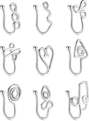 9-16pcs Multi-Style Adjustable Fake Nose Rings for Women Fake Nose Cuffs for Non Pierced Nose Heart Flower Butterfly Moon Star Clip on Fake Nose Ring Piercing