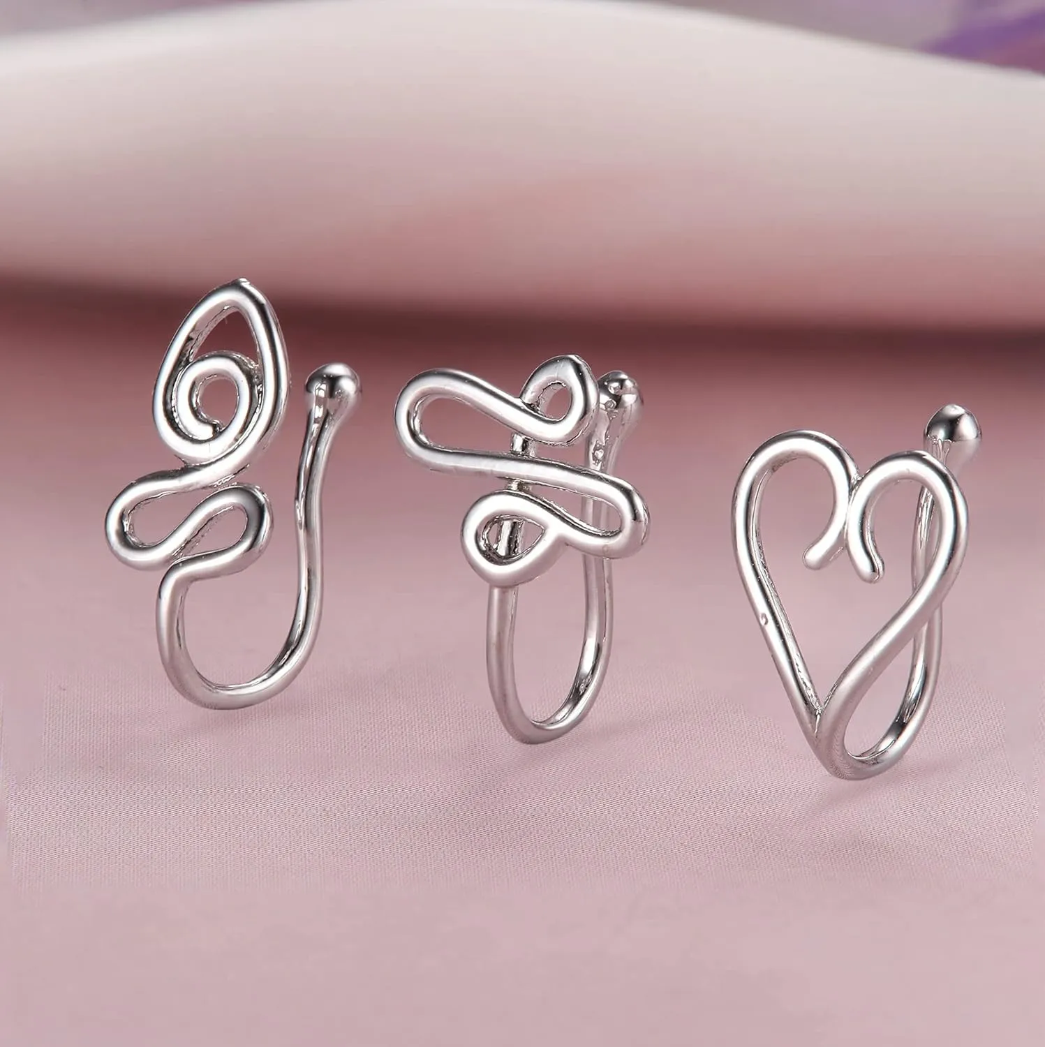 9-16pcs Multi-Style Adjustable Fake Nose Rings for Women Fake Nose Cuffs for Non Pierced Nose Heart Flower Butterfly Moon Star Clip on Fake Nose Ring Piercing