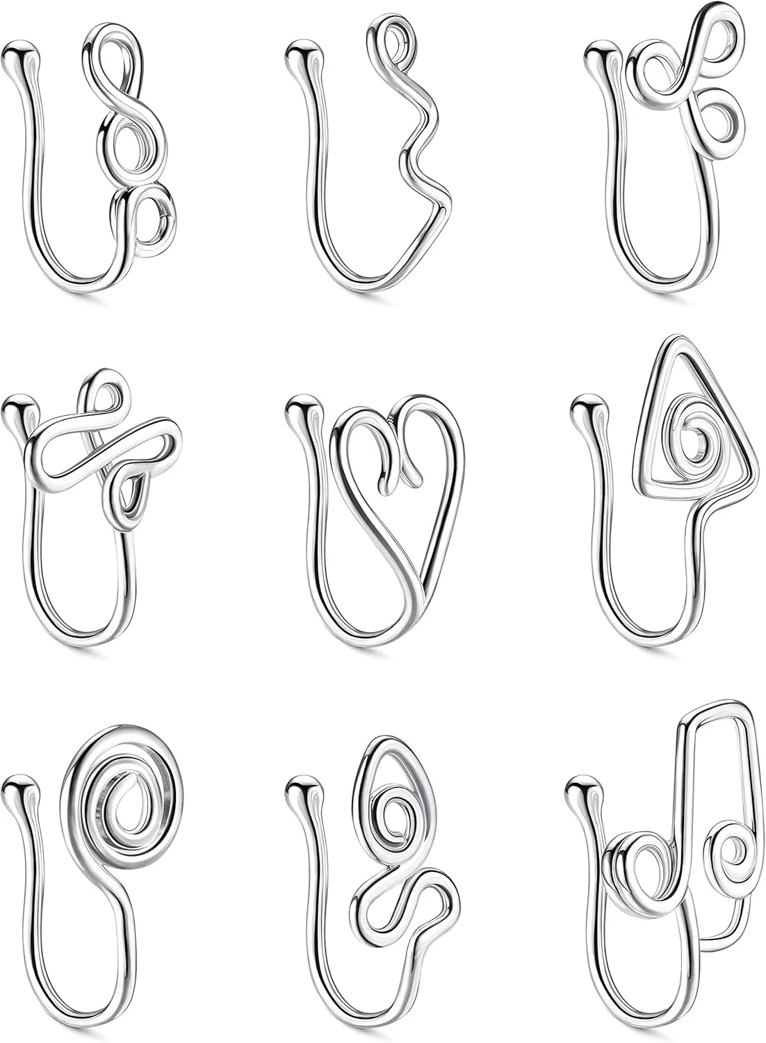 9-16pcs Multi-Style Adjustable Fake Nose Rings for Women Fake Nose Cuffs for Non Pierced Nose Heart Flower Butterfly Moon Star Clip on Fake Nose Ring Piercing