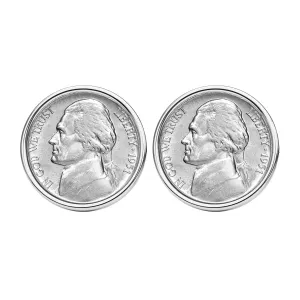 A Pair of US 1951 Jefferson Nickel 5 Cent Circulated Coin Silver Plated Cufflinks NEW