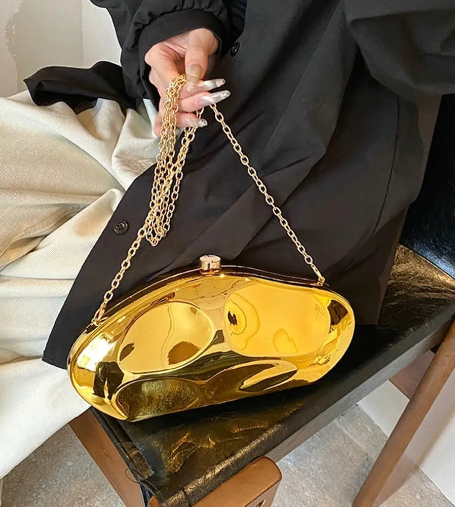 Acrylic Clutch Purse for Women Irregular Shell Metallic Evening Bag Glitter Crossbody Bag for Party Wedding Prom