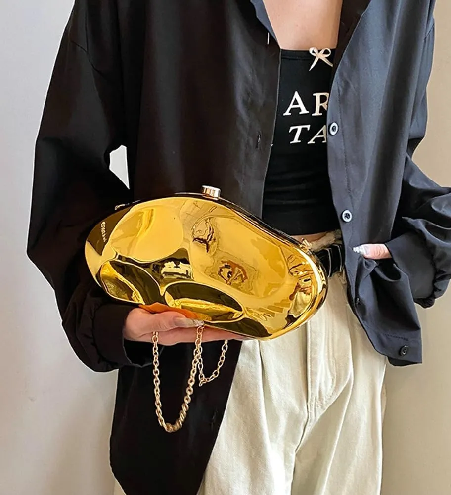 Acrylic Clutch Purse for Women Irregular Shell Metallic Evening Bag Glitter Crossbody Bag for Party Wedding Prom