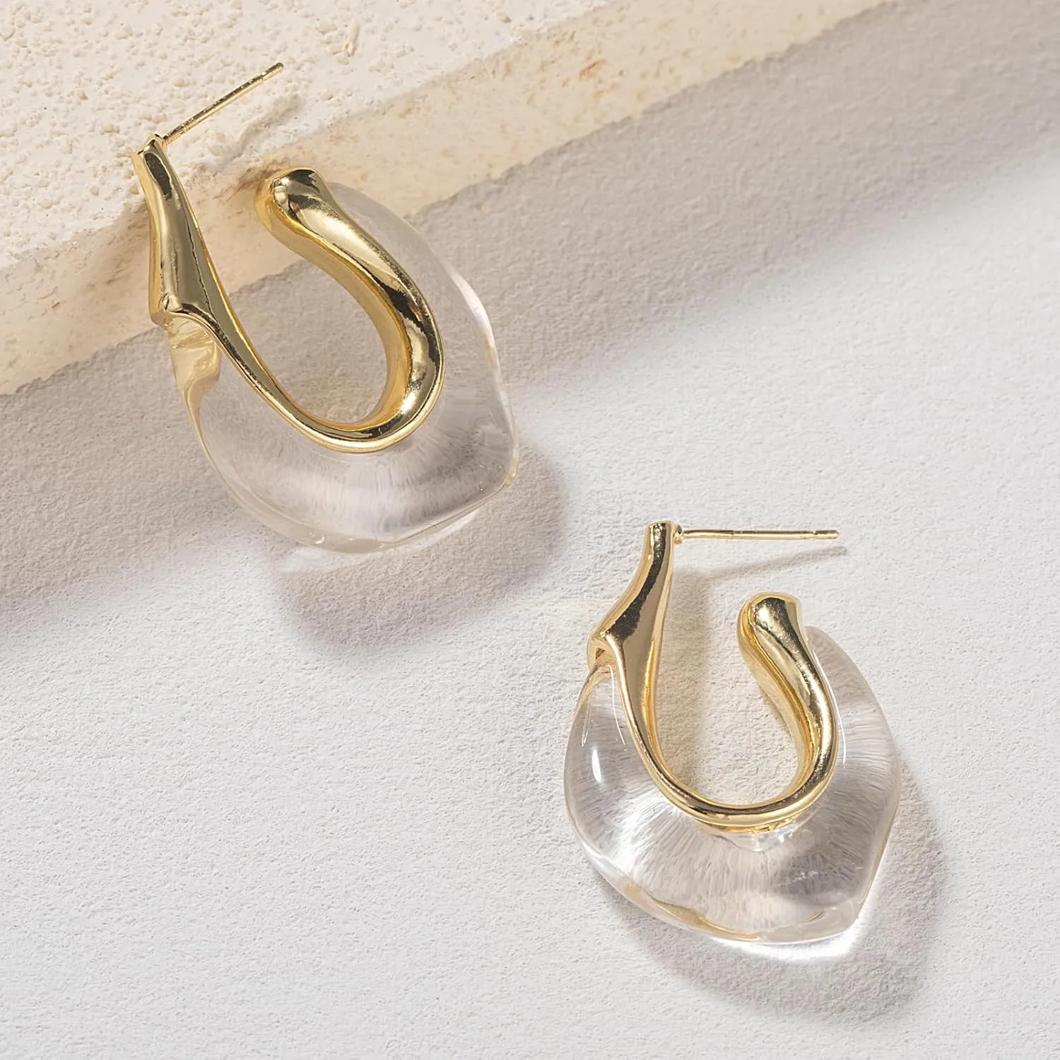 Acrylic Gold Hoop Earrings Chunky Huggie Statement Vintage Earrings Cute Resin Drop Earring Trendy Jewelry Gifts for Women