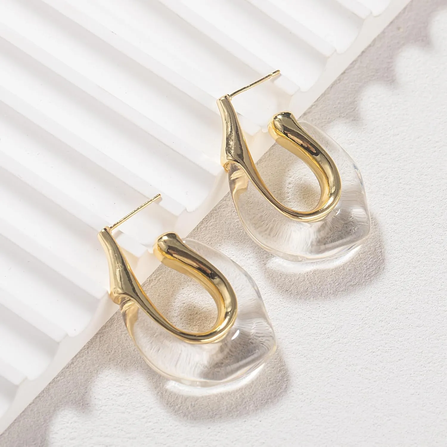 Acrylic Gold Hoop Earrings Chunky Huggie Statement Vintage Earrings Cute Resin Drop Earring Trendy Jewelry Gifts for Women