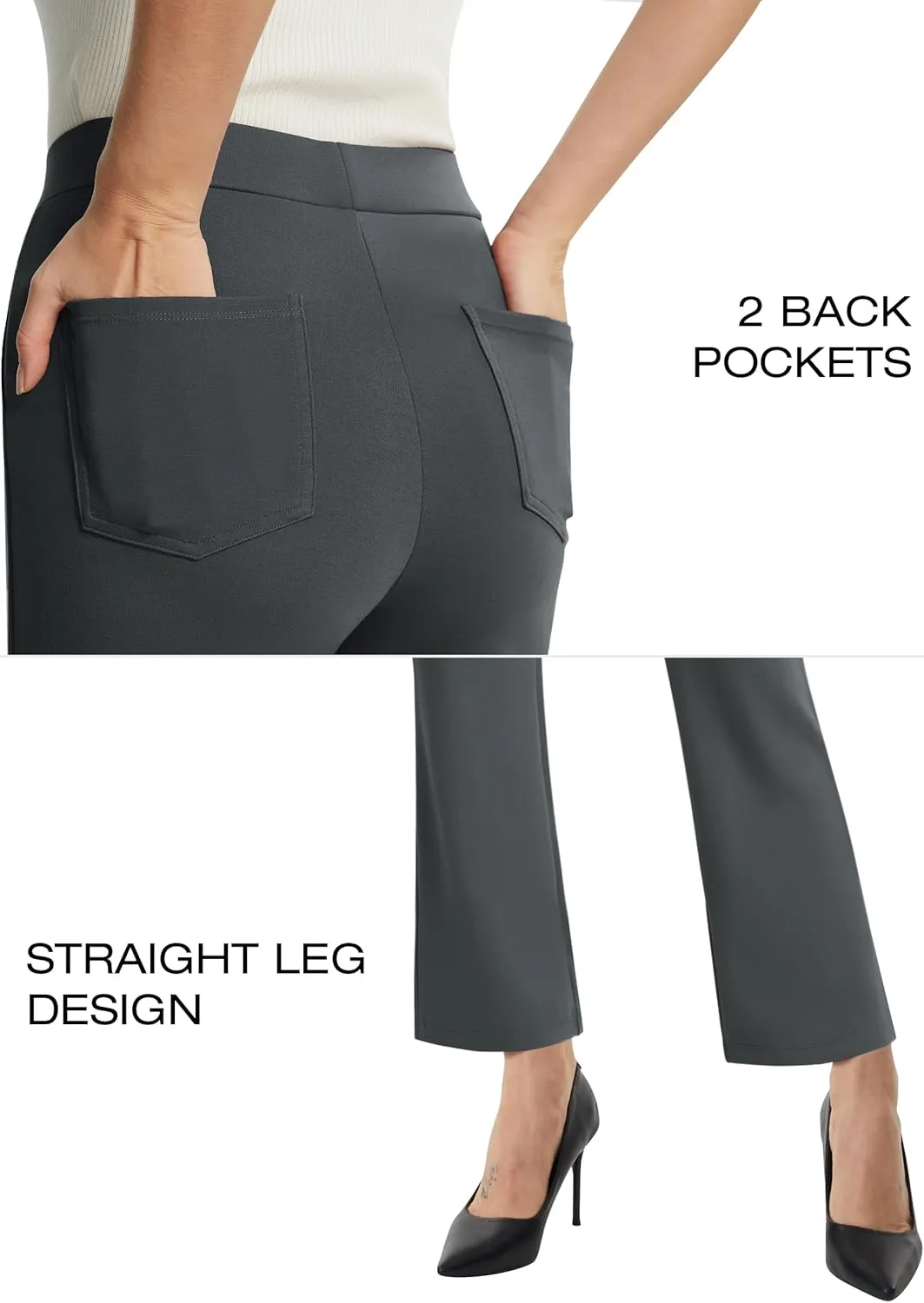 AFITNE Women's Yoga Dress Pants with Pockets High Waisted Pull On Straight Leg Cropped Pants Stretchy Work Ankle Pants