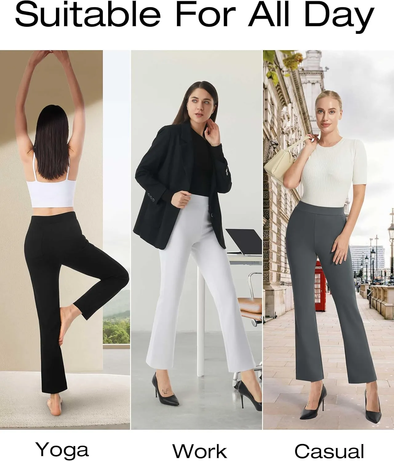 AFITNE Women's Yoga Dress Pants with Pockets High Waisted Pull On Straight Leg Cropped Pants Stretchy Work Ankle Pants