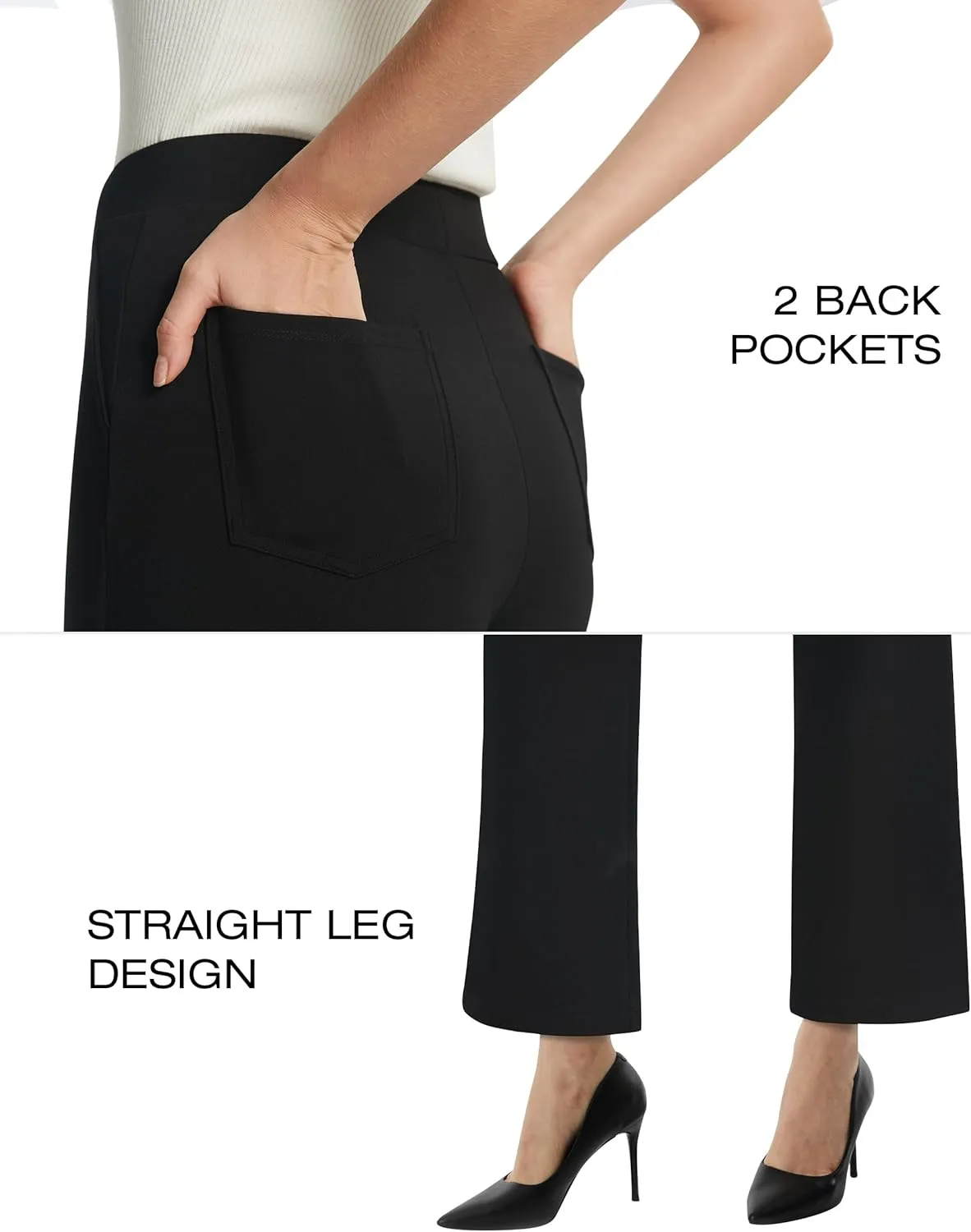 AFITNE Women's Yoga Dress Pants with Pockets High Waisted Pull On Straight Leg Cropped Pants Stretchy Work Ankle Pants