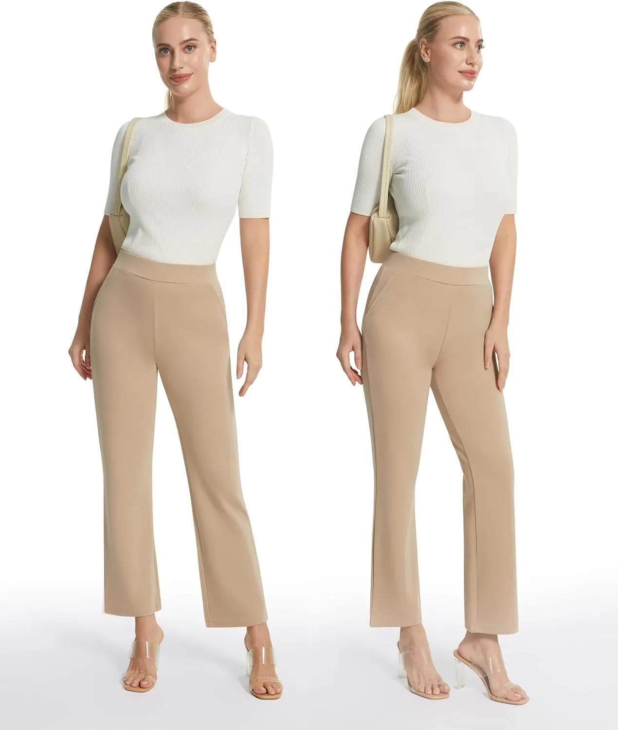 AFITNE Women's Yoga Dress Pants with Pockets High Waisted Pull On Straight Leg Cropped Pants Stretchy Work Ankle Pants