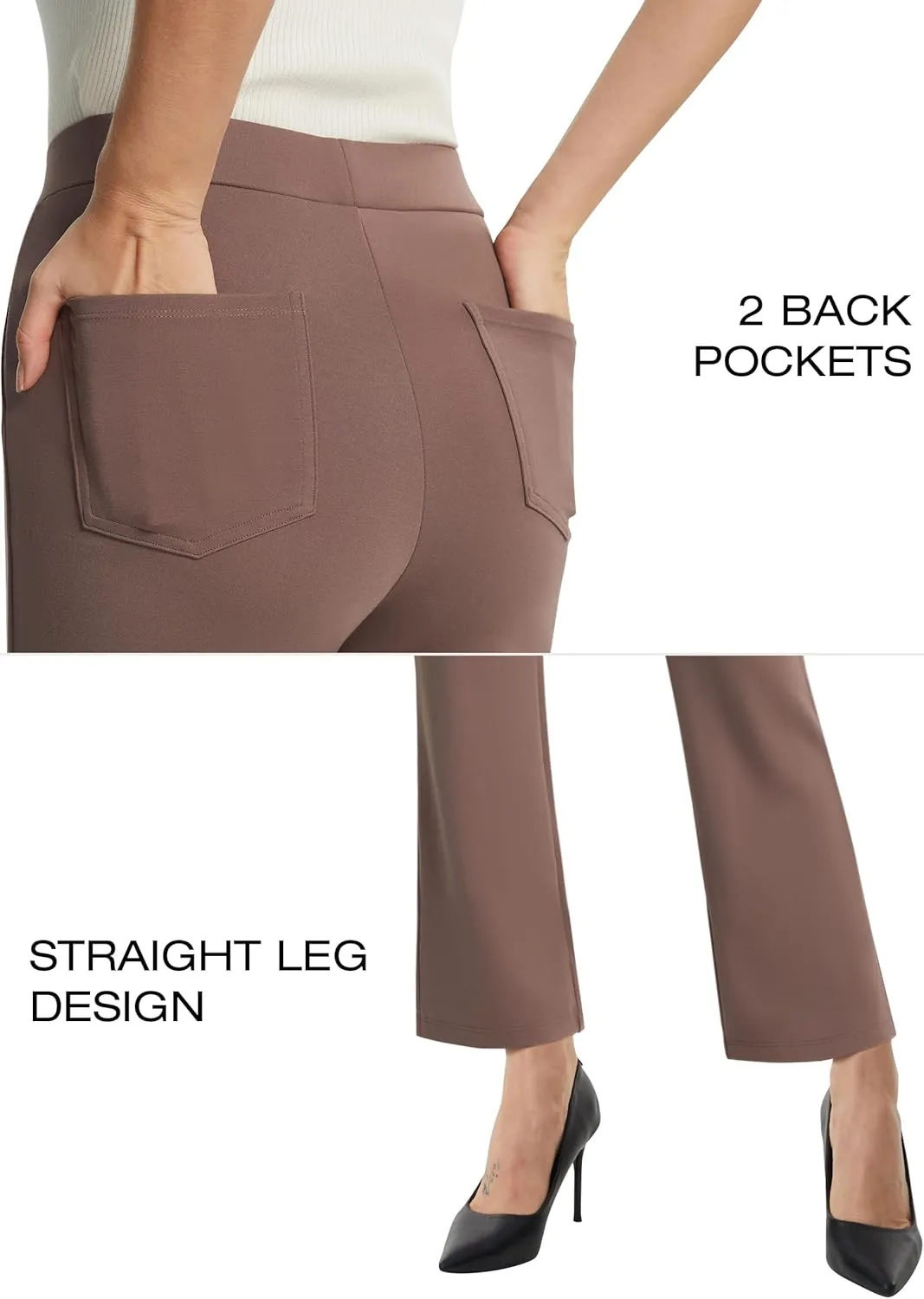 AFITNE Women's Yoga Dress Pants with Pockets High Waisted Pull On Straight Leg Cropped Pants Stretchy Work Ankle Pants