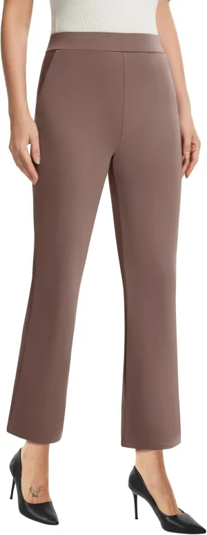 AFITNE Women's Yoga Dress Pants with Pockets High Waisted Pull On Straight Leg Cropped Pants Stretchy Work Ankle Pants