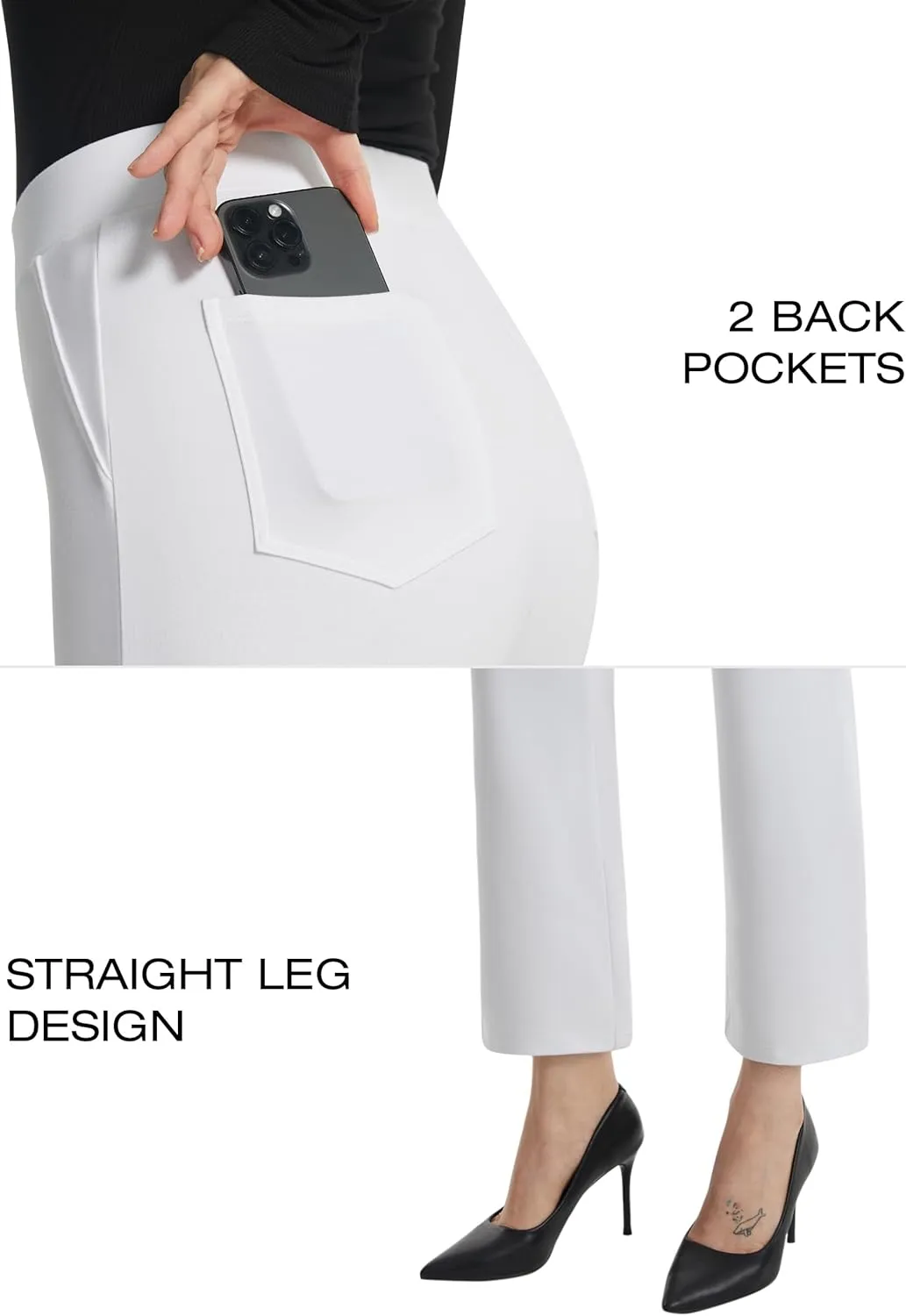 AFITNE Women's Yoga Dress Pants with Pockets High Waisted Pull On Straight Leg Cropped Pants Stretchy Work Ankle Pants