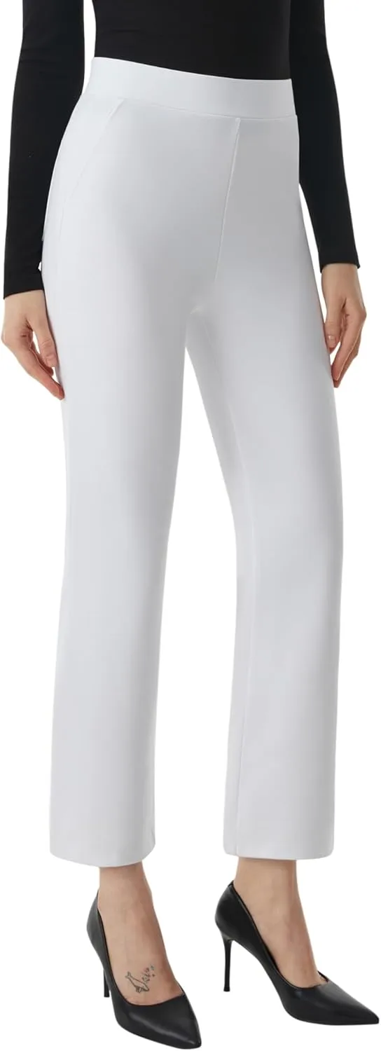AFITNE Women's Yoga Dress Pants with Pockets High Waisted Pull On Straight Leg Cropped Pants Stretchy Work Ankle Pants