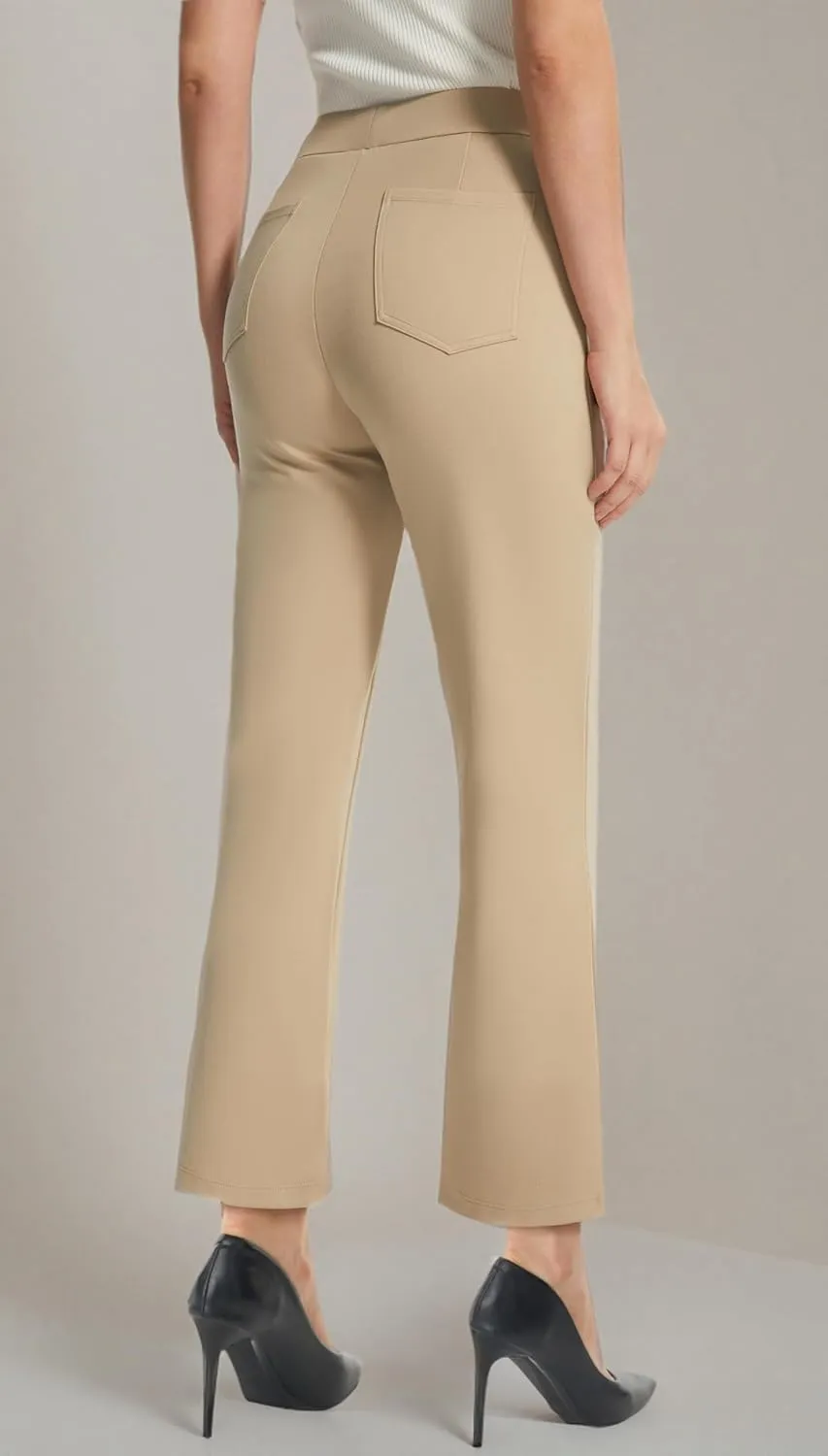AFITNE Women's Yoga Dress Pants with Pockets High Waisted Pull On Straight Leg Cropped Pants Stretchy Work Ankle Pants