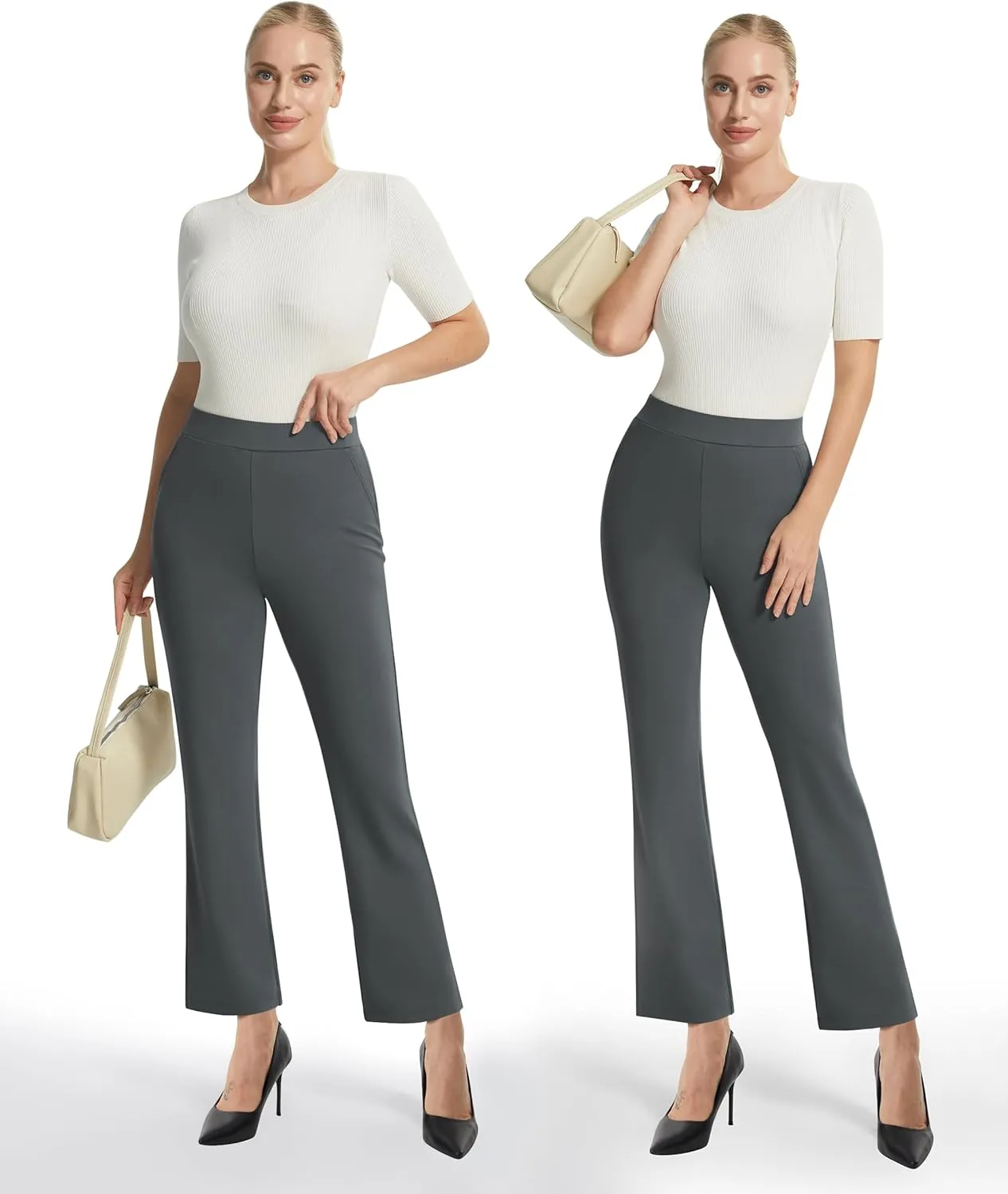 AFITNE Women's Yoga Dress Pants with Pockets High Waisted Pull On Straight Leg Cropped Pants Stretchy Work Ankle Pants