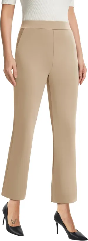 AFITNE Women's Yoga Dress Pants with Pockets High Waisted Pull On Straight Leg Cropped Pants Stretchy Work Ankle Pants