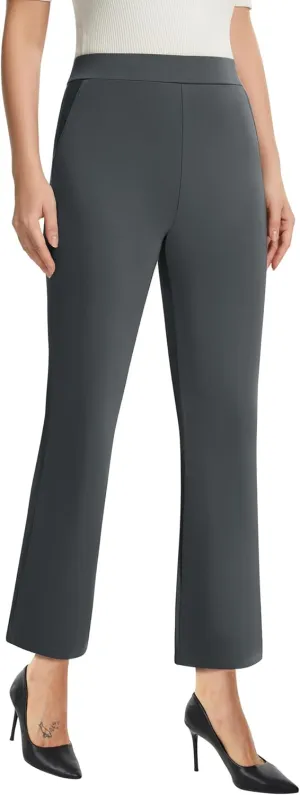 AFITNE Women's Yoga Dress Pants with Pockets High Waisted Pull On Straight Leg Cropped Pants Stretchy Work Ankle Pants