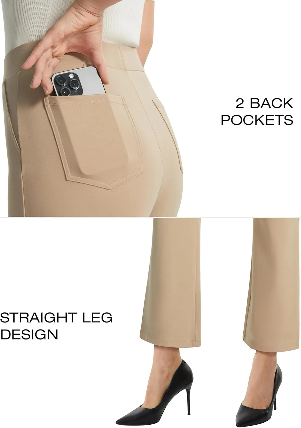AFITNE Women's Yoga Dress Pants with Pockets High Waisted Pull On Straight Leg Cropped Pants Stretchy Work Ankle Pants
