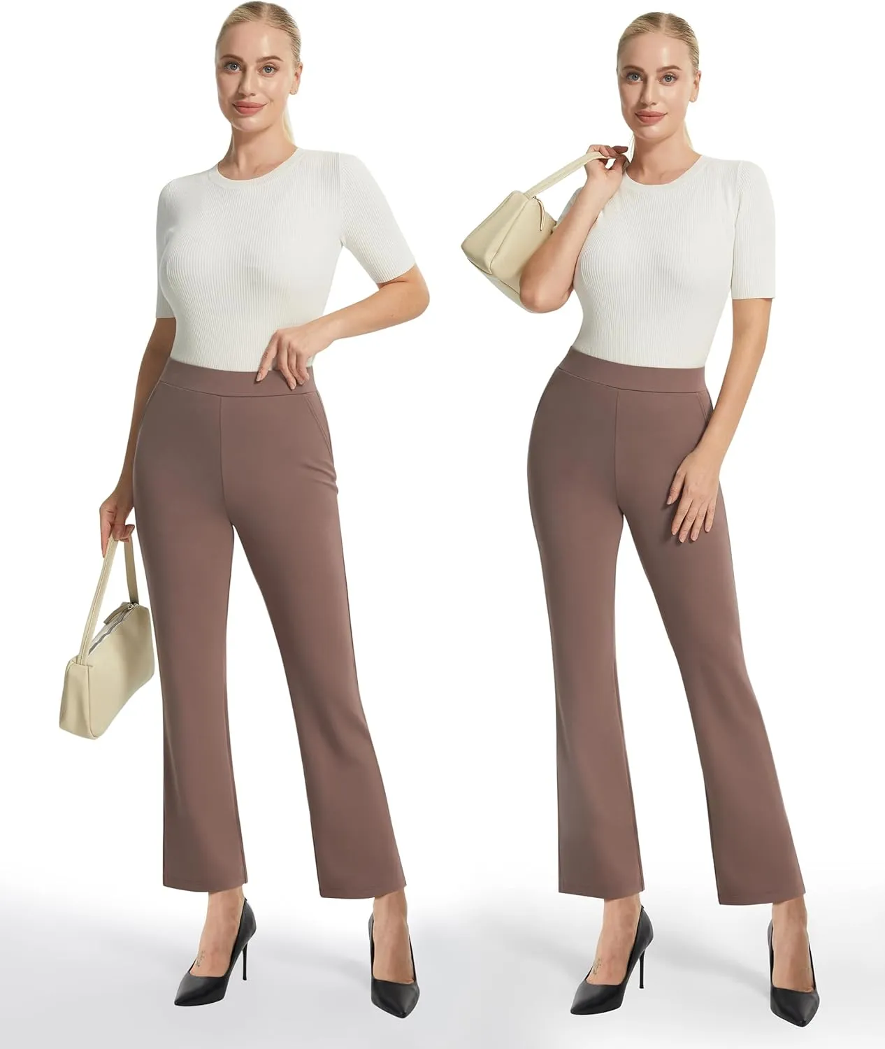 AFITNE Women's Yoga Dress Pants with Pockets High Waisted Pull On Straight Leg Cropped Pants Stretchy Work Ankle Pants