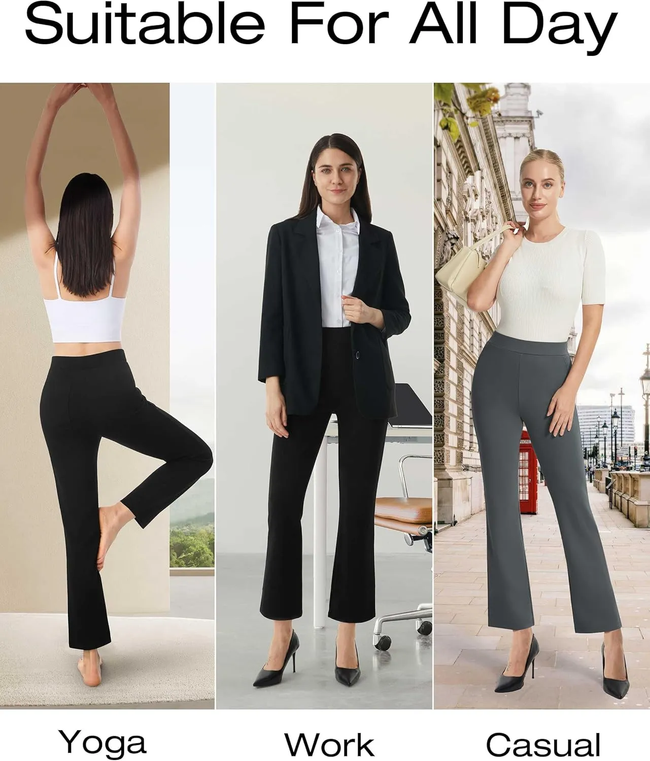 AFITNE Women's Yoga Dress Pants with Pockets High Waisted Pull On Straight Leg Cropped Pants Stretchy Work Ankle Pants