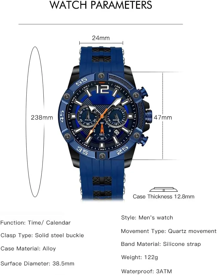 AIMES Watch for Men Sport Military Waterproof Chronograph Mens Watches Analog Quartz Big Face Classic Stylish Fashion Casual Designer Business Work Wrist Watch Elegant Gift for Men
