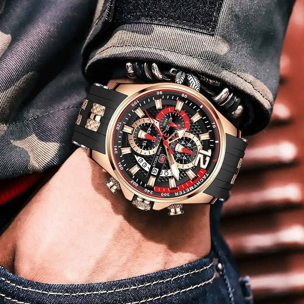 AIMES Watches for Mens Fashion Sports Waterproof Chronograph Watches with Silicone Strap Business Work Wrist Watch Auto Date