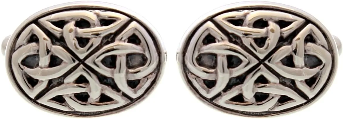 Alexander Castle Men's Cufflinks 925 Sterling Silver Oxidized Celtic Cufflinks 17mm x 12mm Oval Celtic Trinity Cufflinks with Jewelry Gift Box