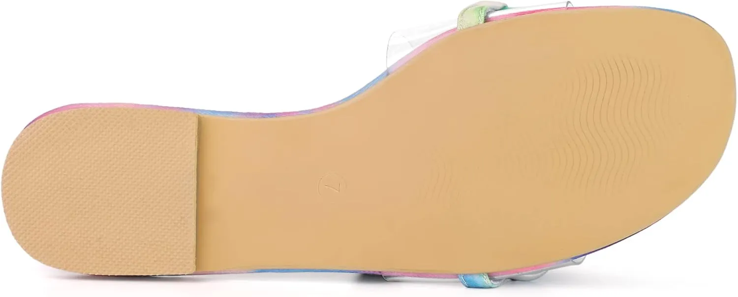 Allegra K Women's Tie Dye Chain Clear Slides Slip Sandals