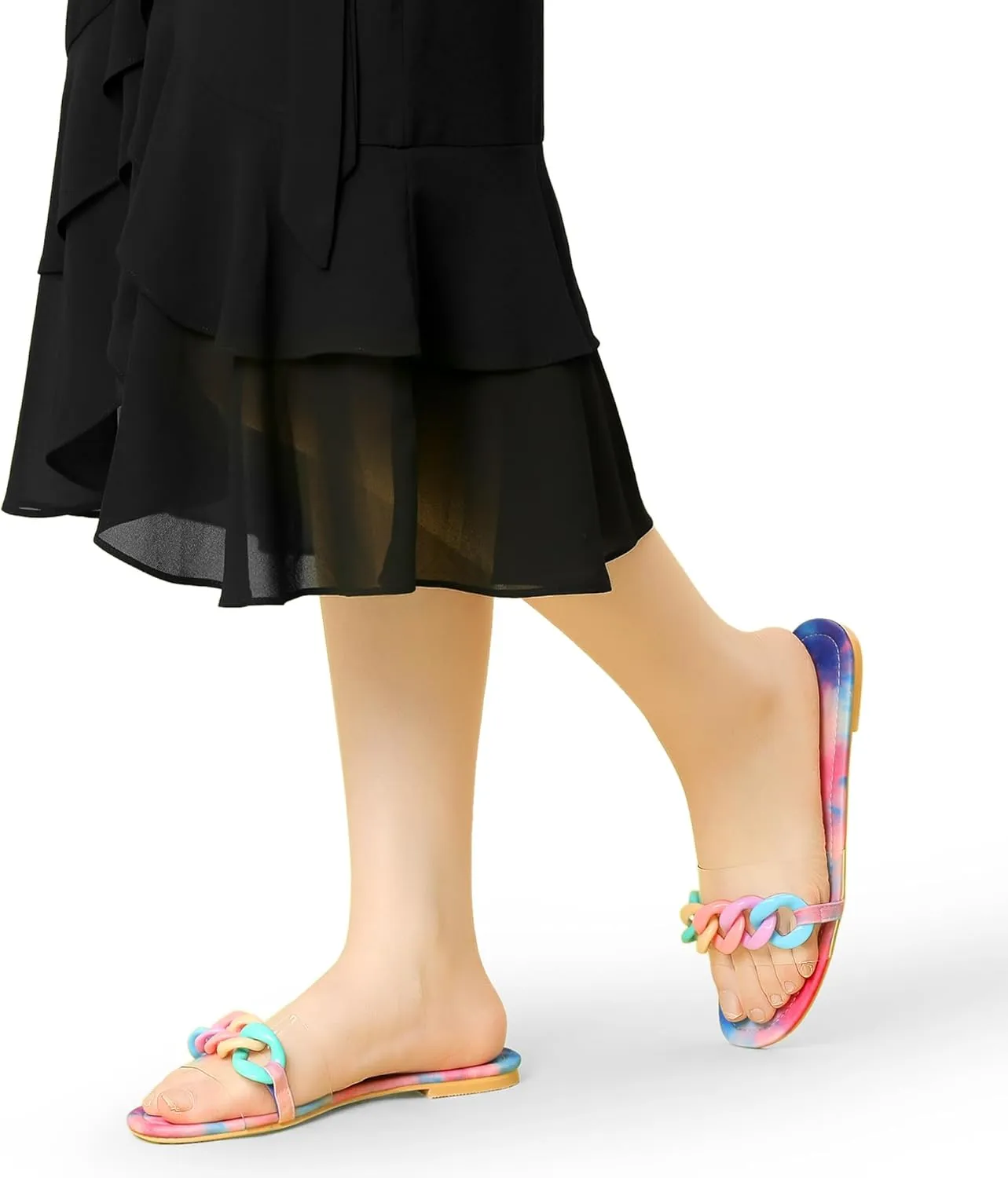 Allegra K Women's Tie Dye Chain Clear Slides Slip Sandals