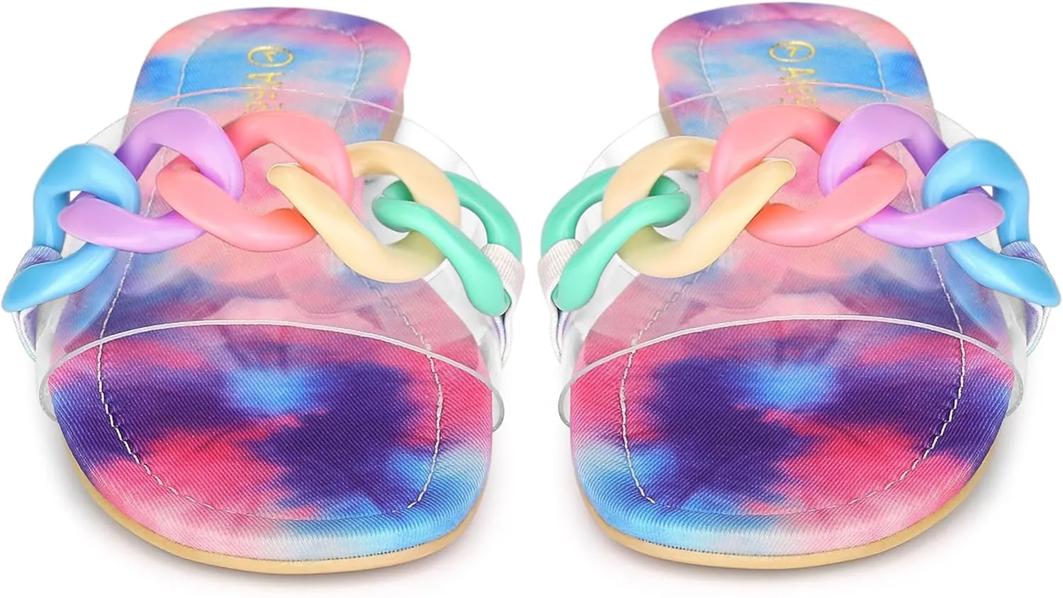 Allegra K Women's Tie Dye Chain Clear Slides Slip Sandals