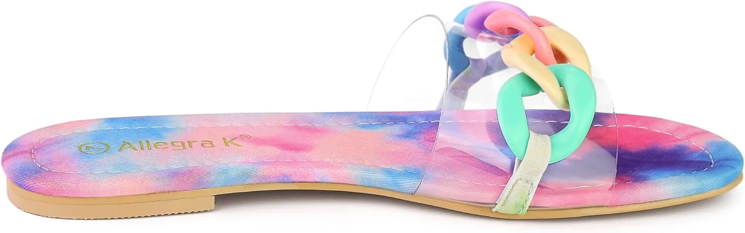 Allegra K Women's Tie Dye Chain Clear Slides Slip Sandals