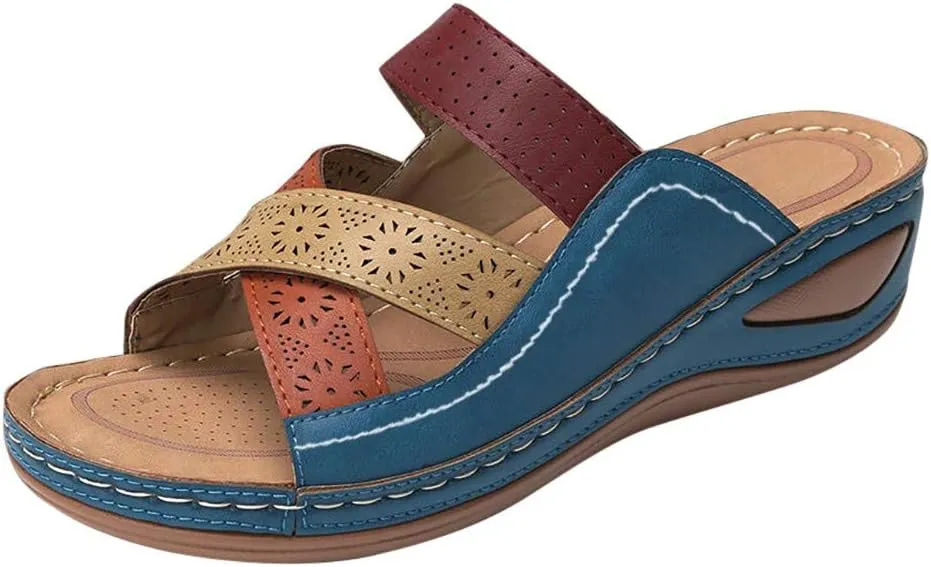 AMDBEL Womens Sandals With Arch Support, Womens Sandals Dressy Flat Arch Support Orthotic Slides Comfortable Walking Orthopedic Summer Flip Flops Beach Shoes, Wedge Sandals for Women Comfortable