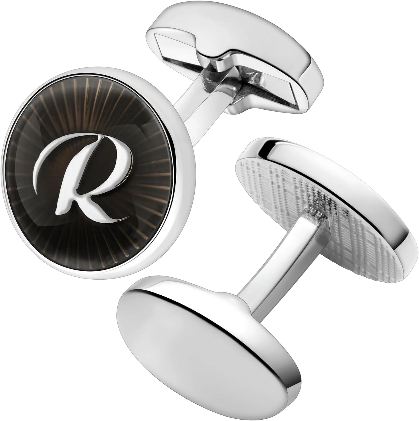 AMITER Initial Cufflinks for Men, Classic Black & Silver Shirt Studs Cuff Links for Casual & Formal Use