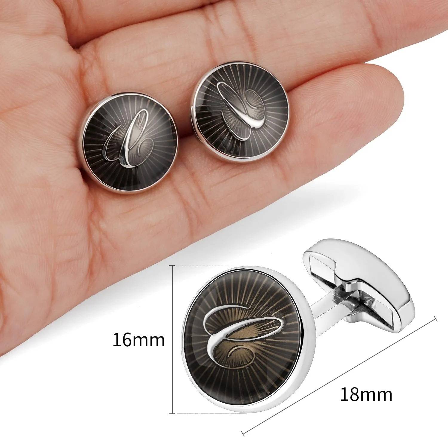 AMITER Initial Cufflinks for Men, Classic Black & Silver Shirt Studs Cuff Links for Casual & Formal Use