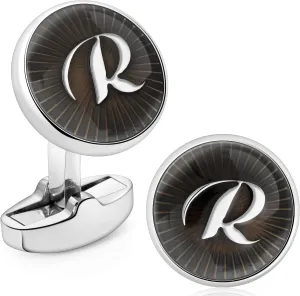 AMITER Initial Cufflinks for Men, Classic Black & Silver Shirt Studs Cuff Links for Casual & Formal Use