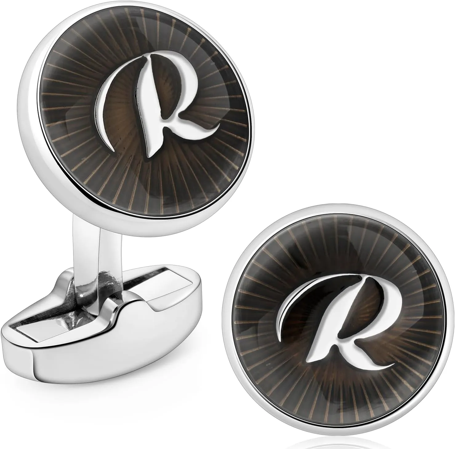AMITER Initial Cufflinks for Men, Classic Black & Silver Shirt Studs Cuff Links for Casual & Formal Use