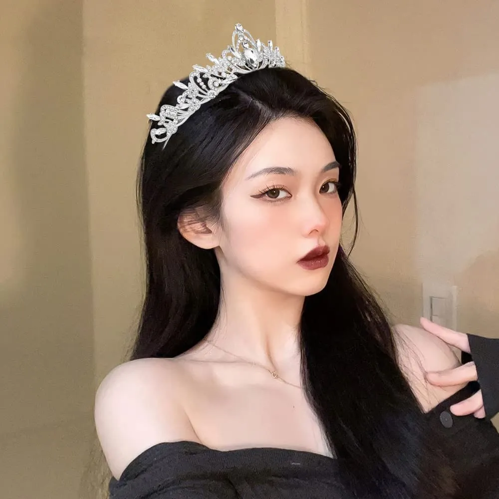 ANBALA Tiara Crystal Crown Silver Tiaras for Women Princess Crown for Women Girls Crowns for Birthda, Halloween, Wedding Prom, Bridal Party, Pageant