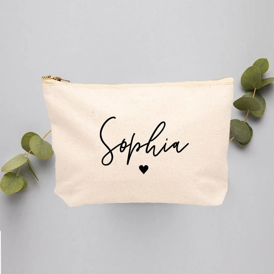 Andaz Press Personalized Makeup Bags for Women Bridesmaid Proposal Gifts Canvas Cosmetic Bag with Zipper Custom Name with Heart Makeup Pouch For Bridesmaids Girls Weekend Gifts for Women 6.5 x 9 Inch