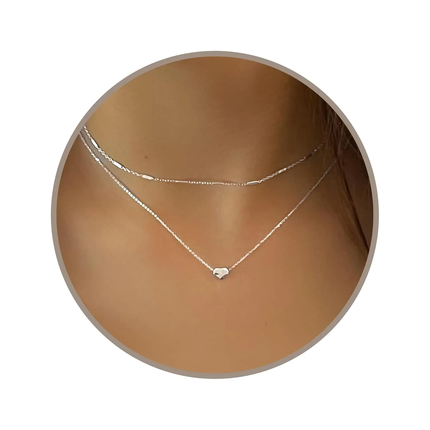 Annika Bella Silver Necklace Stack, Heart Necklace, 925 Tubes Chain Choker, Minimalist Chokers for Women, Valentines Day Gifts