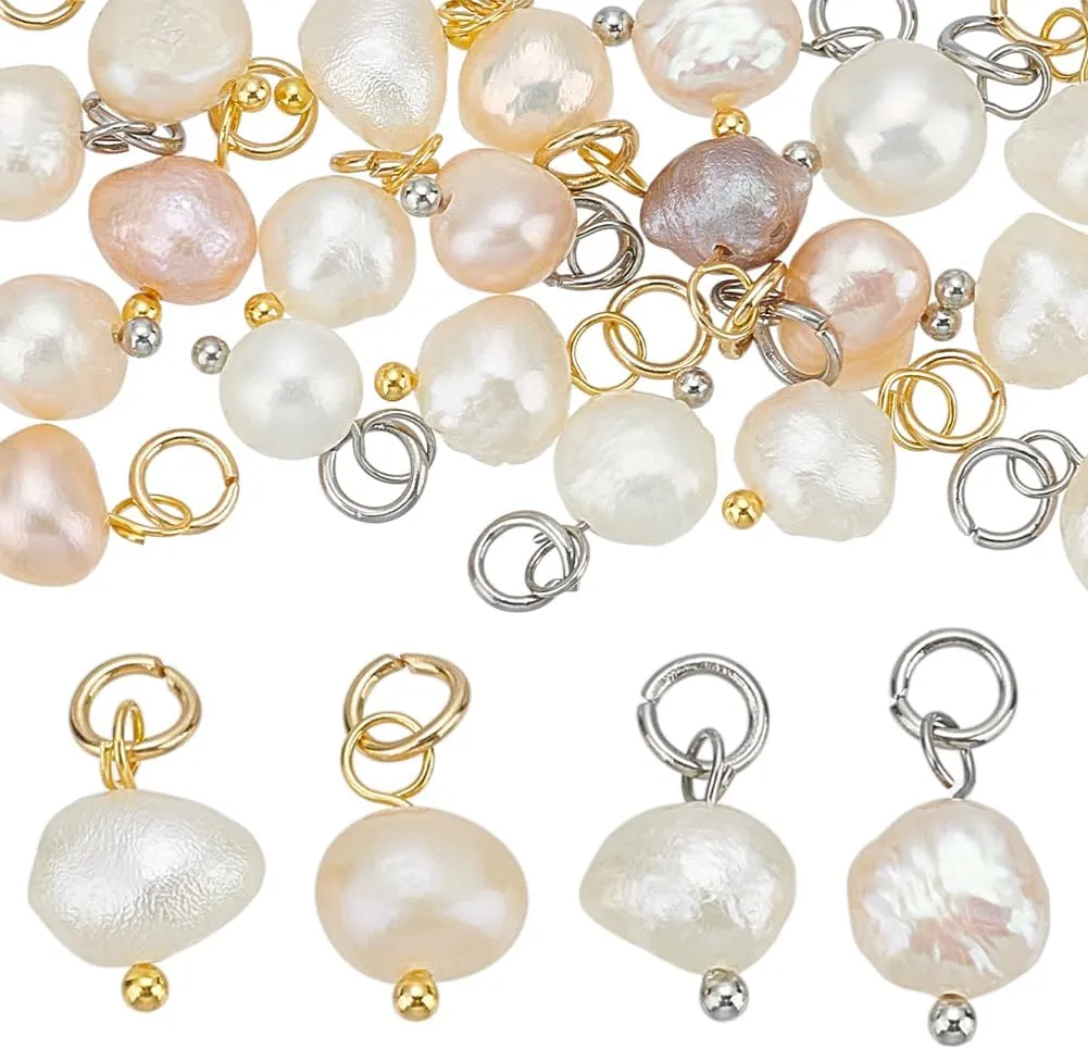 arricraft 20 Pcs Natural Pearl Pendant Charms, 4 Styles Freshwater Pearls Bead Pendants with Jump Ring Irregular Pearl Charms for DIY Earrings Bracelet Necklace Jewelry Making