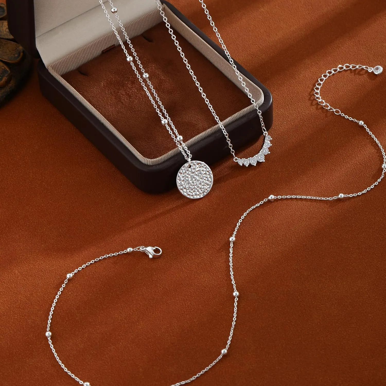 ASCOMY Gold Necklace for Women 14K Gold/Silver Plated Layered Necklaces Stackable Layering Cross Necklace Stacked Coin Pendant Pearl Herringbone Chain Stacking Gold Choker Trendy Jewelry Gift for Her