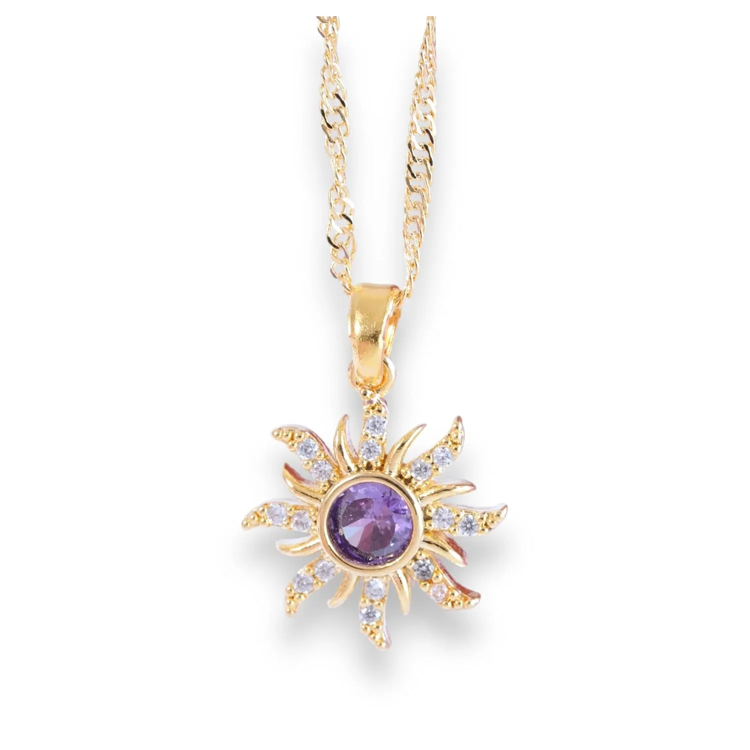 ASIK ACCESSORIES Stainless Steel Necklace-Tangled Necklace - Lost Princess -Cosplay Jewelry -Princess Necklace-Princess Crown Necklace -TANGLED SUN NECKLACE-Purple Sun