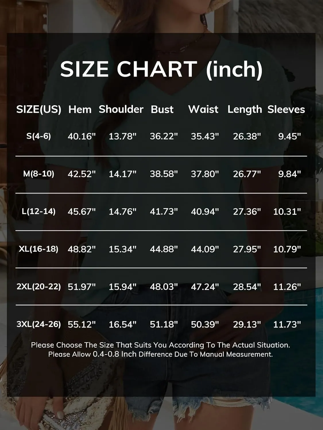 ATHMILE Womens Summer Tops V Neck T Shirts Swiss Dot Puff Sleeve Tops Loose Casual Tshirts