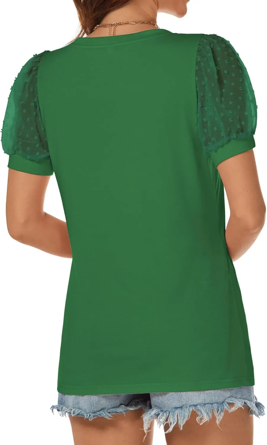 ATHMILE Womens Summer Tops V Neck T Shirts Swiss Dot Puff Sleeve Tops Loose Casual Tshirts