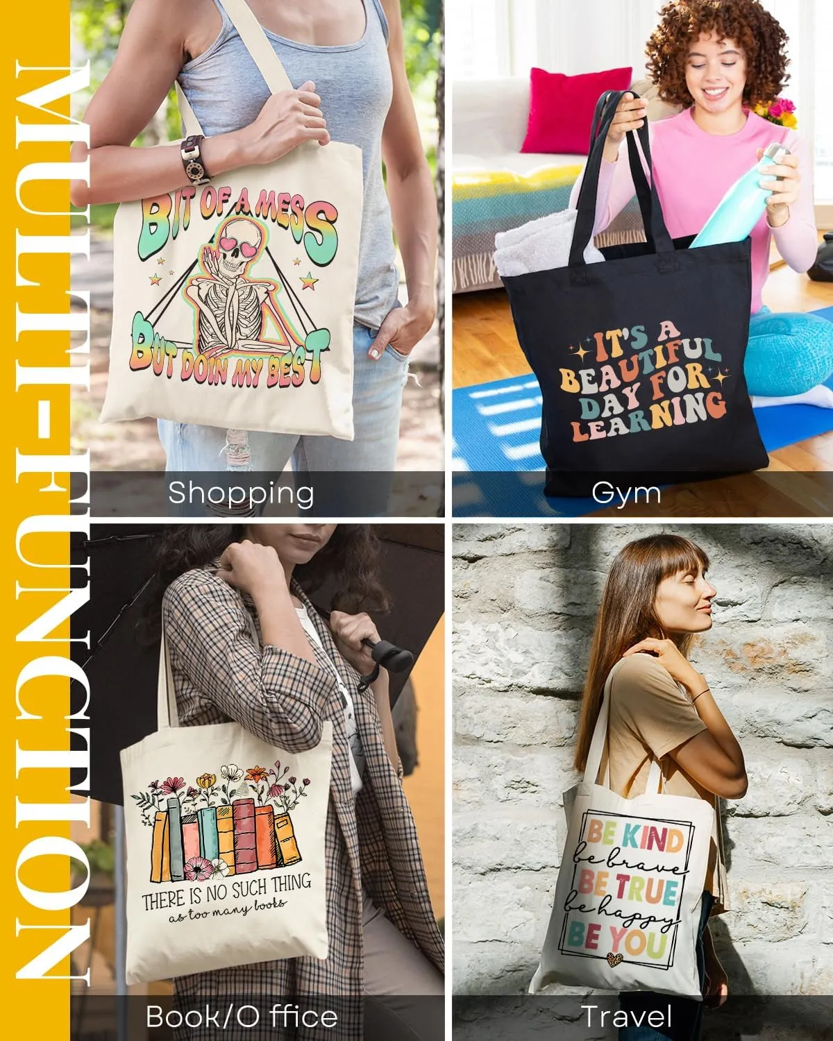 AUSVKAI Canvas Tote Bag Aesthetic for Women, Cute Cloth Cotton Bags for College Shopping Beach Grocery and Trendy Gifts