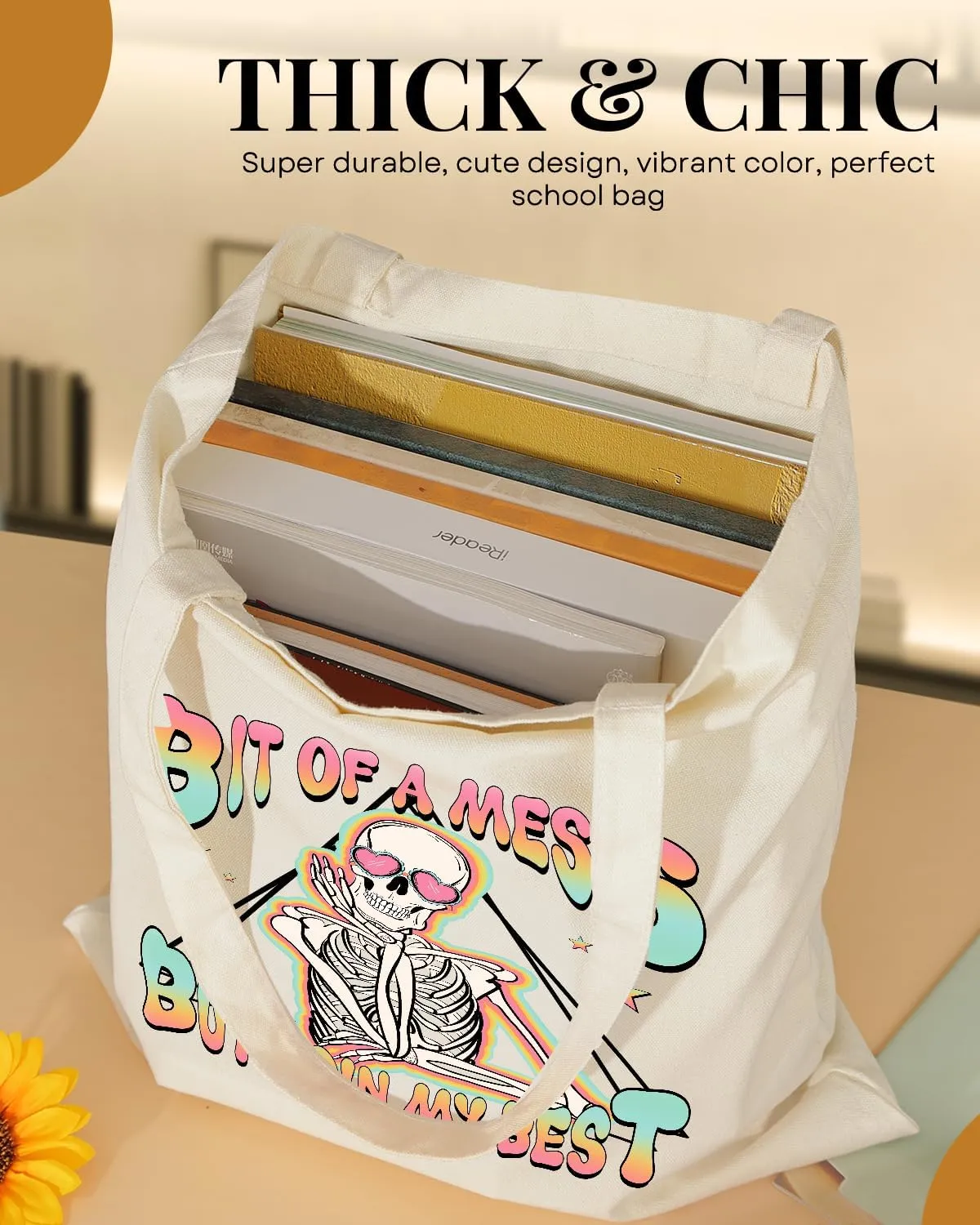 AUSVKAI Canvas Tote Bag Aesthetic for Women, Cute Cloth Cotton Bags for College Shopping Beach Grocery and Trendy Gifts