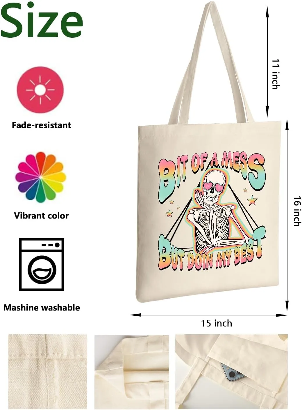 AUSVKAI Canvas Tote Bag Aesthetic for Women, Cute Cloth Cotton Bags for College Shopping Beach Grocery and Trendy Gifts